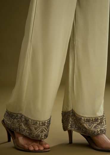 Mint Green Georgette Beads Kurta Set With Tassels Bordered Dupatta