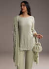 Mint Green Georgette Kurta Set With Beads Work