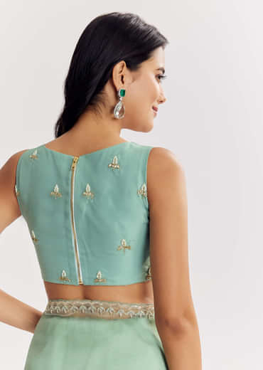 Mint Green Glass Tissue Saree With Cutdana And Sequins Embroidery