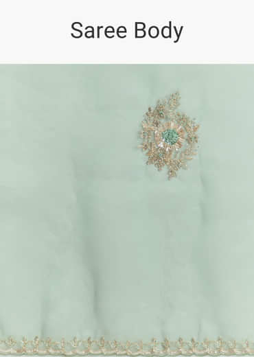 Mint Green Glass Tissue Saree With Cutdana And Sequins Embroidery