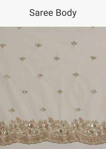 Mint Green Net Saree With Scallop Border And Heavy Embroidery