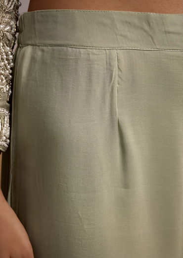 Mint Green Organza Palazzo Suit With Zari And Moti Work