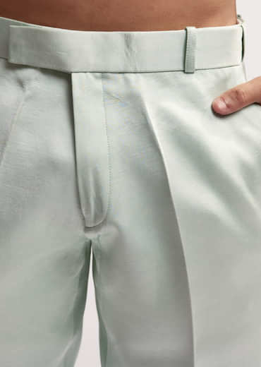 Mint Green Satin Blend Kurta Jacket Set For Men With Zardosi Work