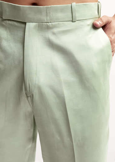 Mint Green Satin Blend Kurta Set For Men With Zardosi Embroidery