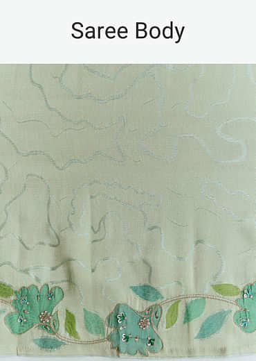 Mint Green Satin Printed Saree With Digital Florals