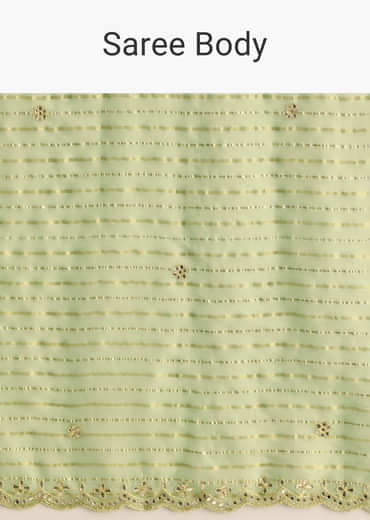 Mint Green Scallop Bordered Saree With Foil Printed Stripes