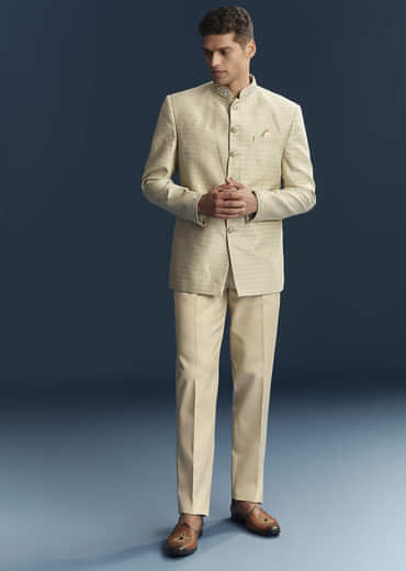 Mint Green Silk Jodhpuri Suit For Men With Hand Embroidery