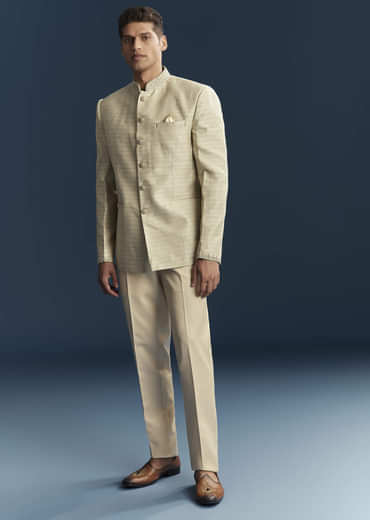 Mint Green Silk Jodhpuri Suit For Men With Hand Embroidery