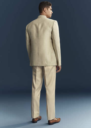 Mint Green Silk Jodhpuri Suit For Men With Hand Embroidery