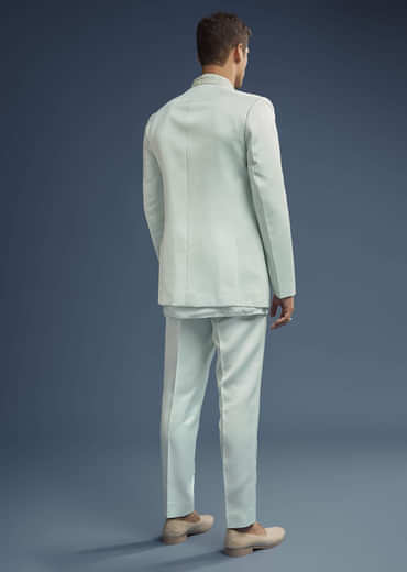 Mint Green Silk Jodhpuri Suit For Men With Zardosi Embroidery