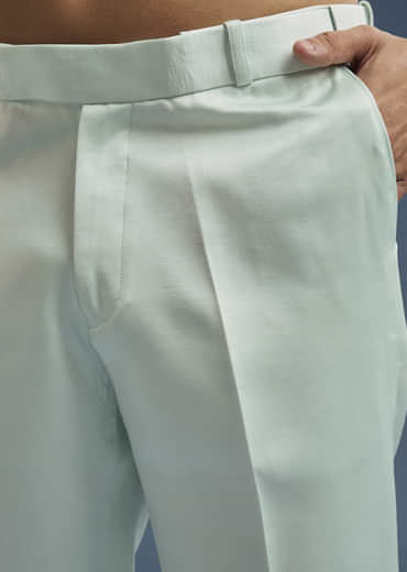 Mint Green Silk Jodhpuri Suit For Men With Zardosi Embroidery