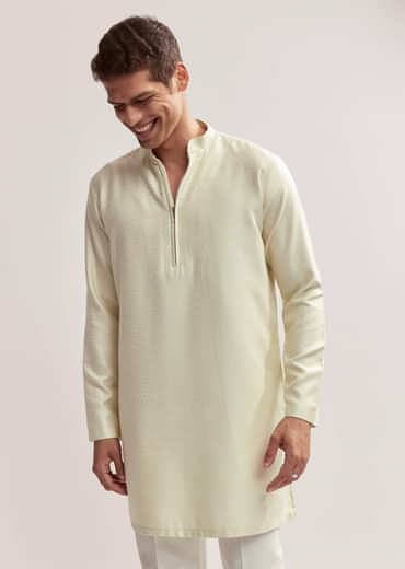 Mint Green Silk Kurta Jacket Set For Men With Cutdana Motif