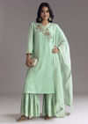 Mint Green Silk Kurta Sharara Set With Gotta Work