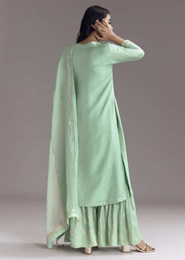 Mint Green Silk Kurta Sharara Set With Gotta Work