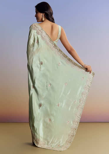 Mint Green Tissue Saree With Gota Patti Embroidery