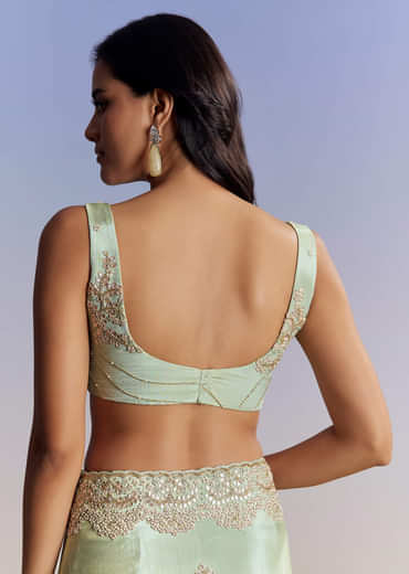 Mint Green Tissue Saree With Gota Patti Embroidery