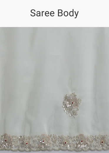 Mint Green Tissue Saree With Heavy Hand Embroidery