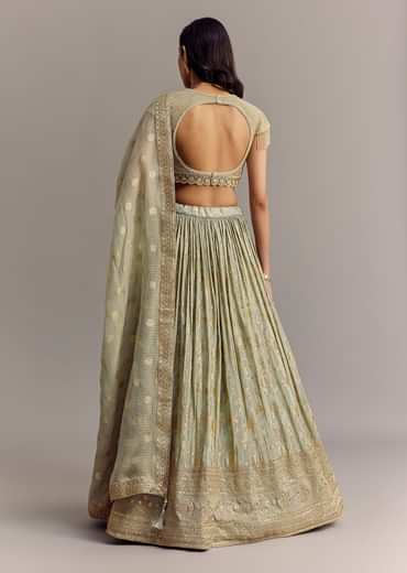 Mint Blue Embroidered Lehenga Set