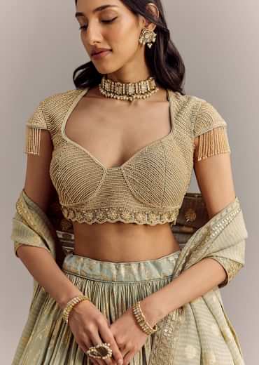 Mint Blue Embroidered Lehenga Set