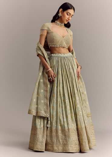 Mint Blue Embroidered Lehenga Set
