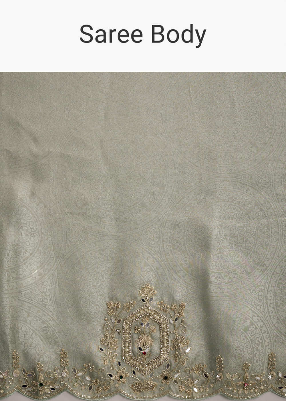 Mint Blue Jacquard Saree With Zardosi And Mirror Embroidery