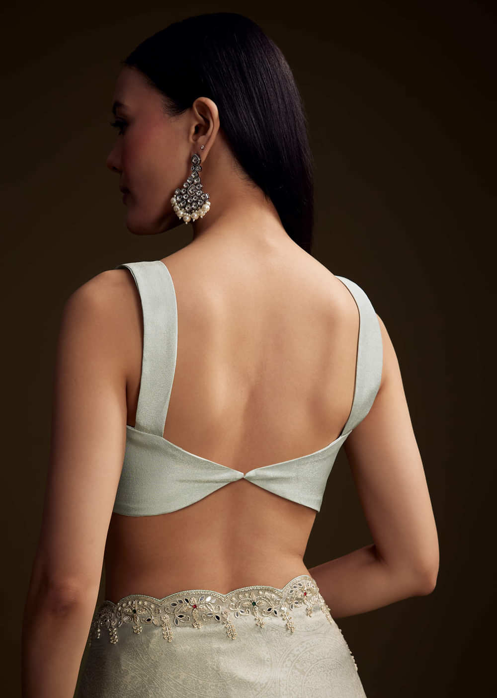 Mint Blue Jacquard Saree With Zardosi And Mirror Embroidery