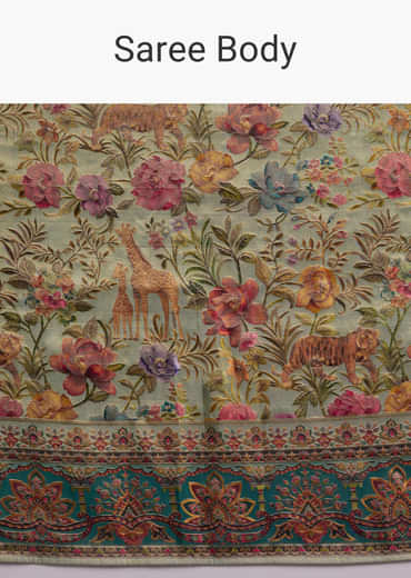 Mint Green Dola Silk Woven Saree With Embroidered Nature Motifs