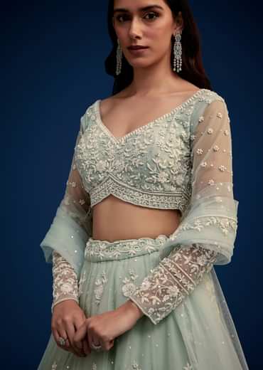 Mint Green Embroidered Lehenga Set
