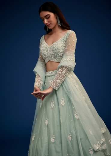 Mint Green Embroidered Lehenga Set