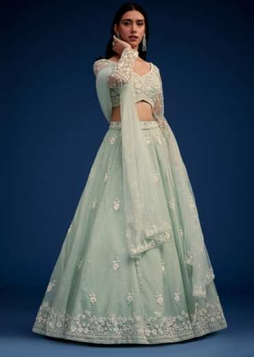 Mint Green Embroidered Lehenga Set