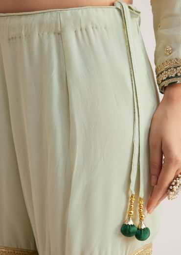 Mint Green Embroidered Sharara Set With Dark Green Dupatta