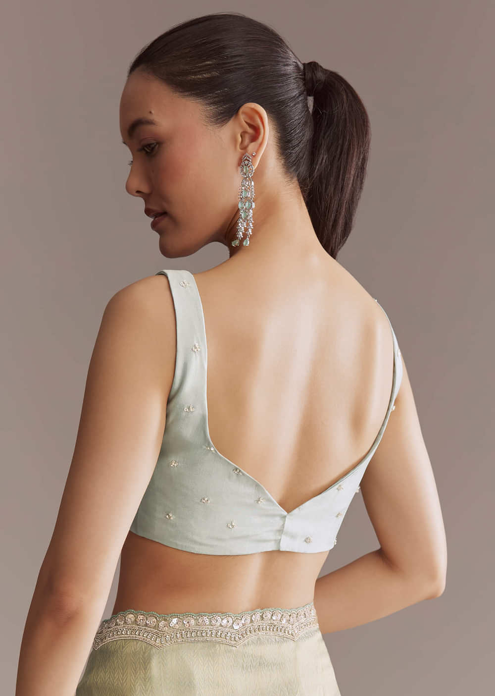 Mint Green Jacquard Saree With Cutdana And Sequin Embroidery