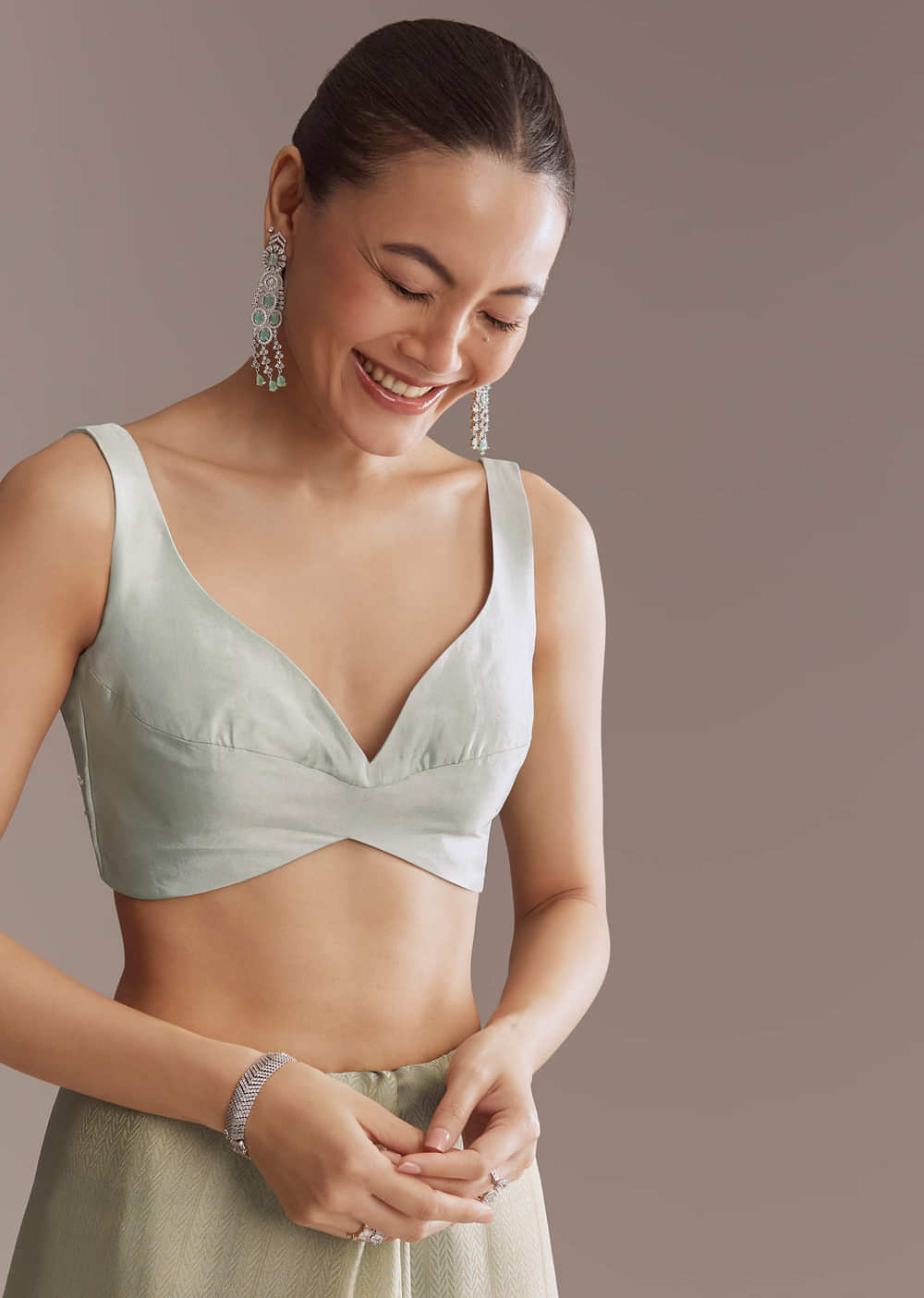 Mint Green Jacquard Saree With Cutdana And Sequin Embroidery