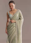 Mint Green Jacquard Saree With Cutdana And Sequin Embroidery