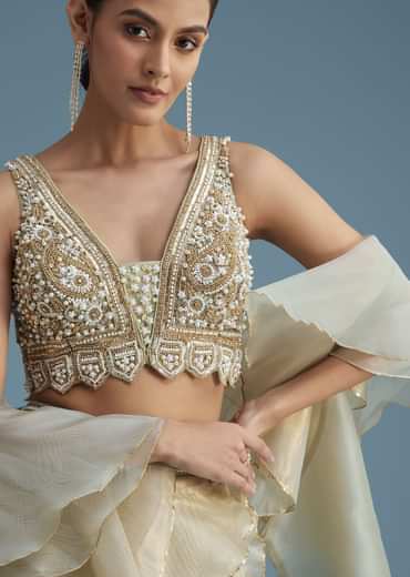 Mint Green Organza Layered Lehenga Set