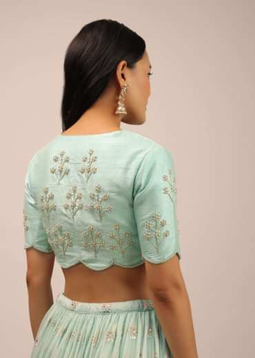 Mint Green Padded Blouse With zardosi And Moti Work
