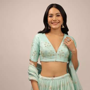 Mint Green Padded Blouse With zardosi And Moti Work