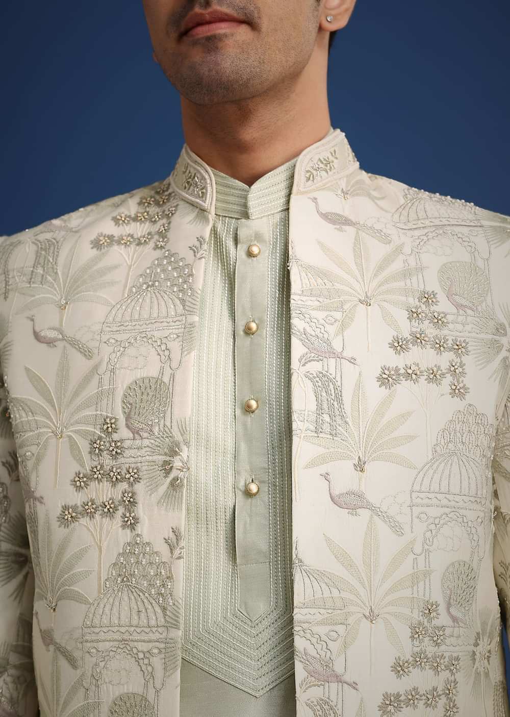 Mint Green Silk Cutdana Embroidered Jodhpuri Set