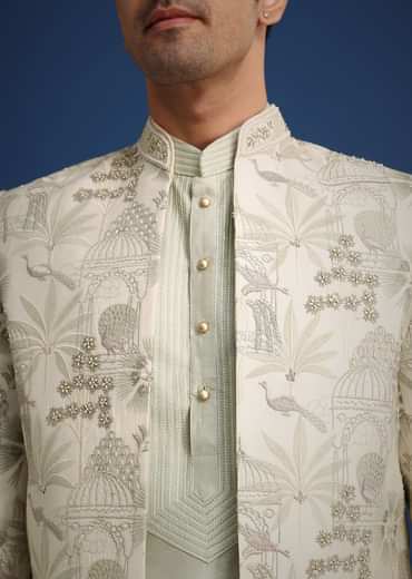 Mint Green Silk Cutdana Embroidered Jodhpuri Set