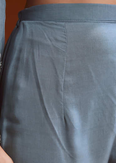 Misty Blue Chinon Anarkali Suit With Moti And Stone Work