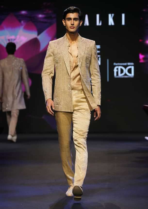 Gold Banarasi Chanderi Blazer Set