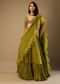 Moss Green Lehenga Saree In Crepe With Frill Drape And Hand Embroidered Choli Using Cut Dana Jaal