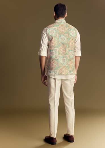 Multi Color Linen Jacket And Shirt Featuring Kantha Detailing