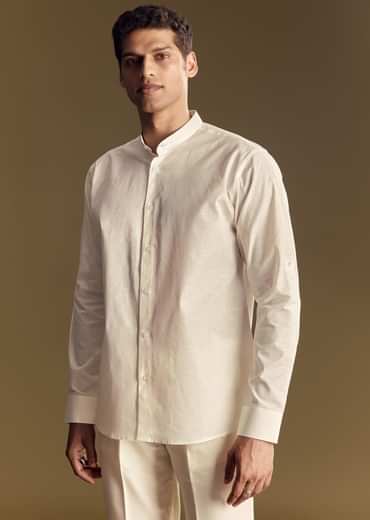 Multi Color Linen Jacket And Shirt Featuring Kantha Detailing