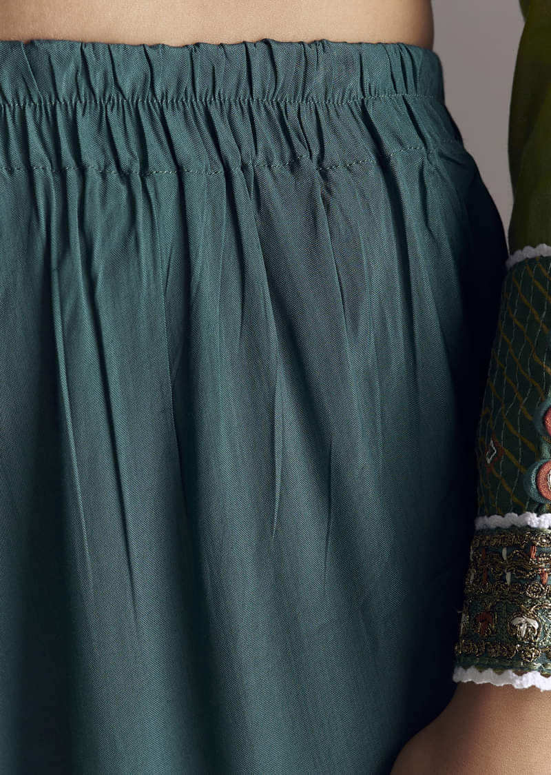 Multi Color Printed Chanderi Anarkali With Stitch Work