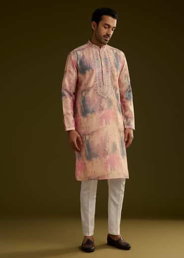 Multi Colored Abstract Printed Silk Kurta Set
