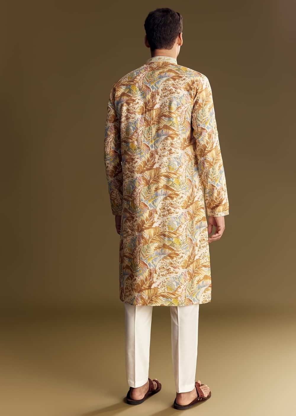 Multi Colored Linen Kurta Set With Floral And Foil Highlights