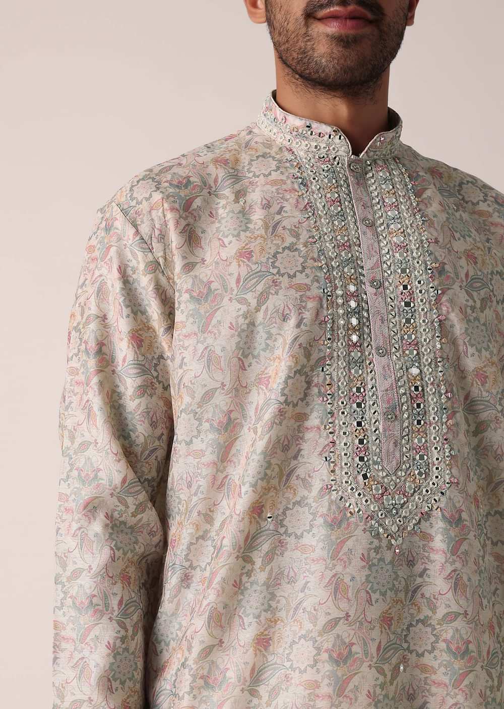 Multi-colored Festive Floral Kurta Set For Men