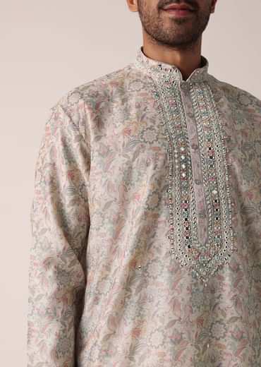 Multi-colored Festive Floral Kurta Set For Men