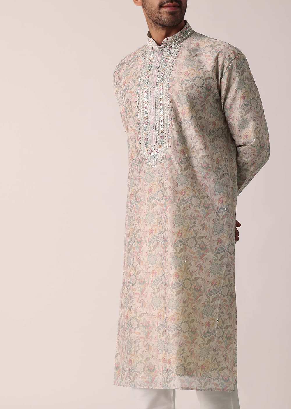 Multi-colored Festive Floral Kurta Set For Men